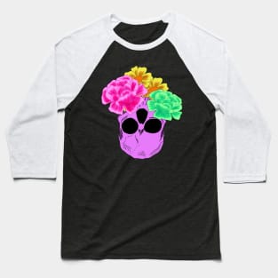 Bright Neon Purple Upside Down Skull Wit Neon Pink Neon Green and Yellow Flowers Baseball T-Shirt